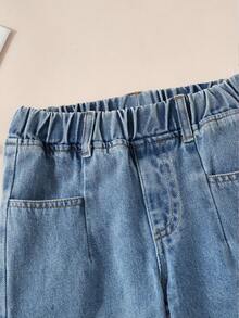 SHEIN 小男孩牛仔長褲，夏季薄款，休閒可愛甜美酷感街頭時尚設計感個性百搭，中洗藍 - 中等水洗藍 - 查看 7