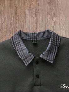 SWAVVY Men's Spring/Autumn Casual Standard Size Black Pullover Sweatshirt With Turn-Down Collar And Embroidery - Dark Grey - View 3