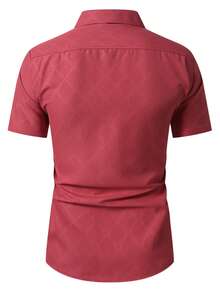 Manfinity Mode Men Diamond Quilted Regular Shoulder Summer Front Button Casual Versatile Short Sleeve Shirt, Formal - Red - View 2