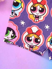 THE POWERPUFF GIRLS X SHEIN Baby Girl Cute Sweet Cartoon Print T-Shirt And Shorts 2-Piece Set Suitable For Spring And Summer - Purple - View 8