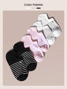 GLOWMODE 3 Pairs Invisible No-Show Socks Walk A Mile Soft Grip Daily Studio Workout Gym - White+Pink+Black Stripe - View 9