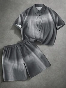 PAVTROS Men's Letter Print Shirt And Shorts Set - Black - View 2