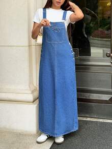 Rivivi Women's Casual Long Denim Overall Dress None, Travel Light Blue Autumn - Blue - View 3