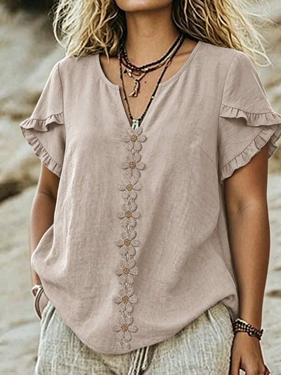 Linhara CURVE Plus Size Woven Casual Boho Resort Daily Commuting Vacation And Office Wear Summer Women's Shirt Beige - Apricot - View 1