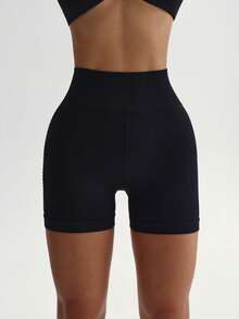 Easithlete Easithlete Women's Solid Color Hollow Design Daily Fitness Sports Shorts - Black - View 5