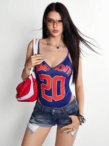 INAWLY Women's Letter Print Casual Sexy Camisole Style Club Night Out Blue Summer - Blue - View 6