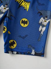 BATMAN X SHEIN 85th 小男孩卡通與字母印花圓領短袖上衣短褲家居服套裝 - 藏蓝色 - 查看 4