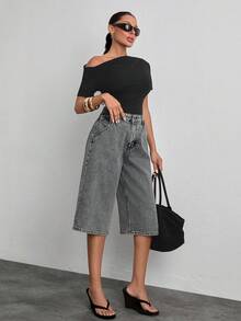 Women Casual Denım Short Long Comfortable And Straigh Fit For Summer High Quality - Grey - View 7