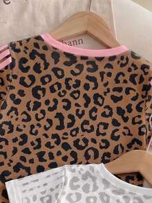 2pcs Girls Sweet Cool Casual Leopard Print Round Neck Short Sleeve T-Shirts, Suitable For Outdoor Sports, Suitable For Spring/Summer Daily Wear, Fashionable Classic, Suitable For Street Photography - Multicolor - View 6