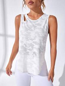 SHEIN Cheerettes 無袖印花圓領鏤空運動T恤 - 白色 - 查看 6