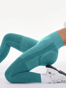 Gameset SHEIN Sport 女款高腰日常健身運動緊身褲 - 綠色 - 查看 3