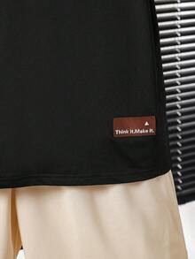 SHEIN Vacaura 青少年男孩休閒舒適長袖連帽衛衣與長褲套裝 - 黑色 - 查看 6