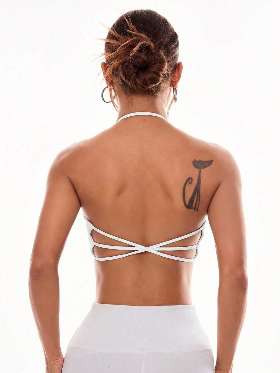 Slayform Slayform Women's Solid Color Simple Daily Halter Sports Bra - White - View 1