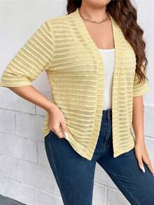 SHEIN LUNE Plus Size Summer Casual Solid Color Textured Jacket - Yellow - View 3