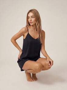 SHEIN Leisure Women's Soft, Smooth And Silky Satin Pajama Set FrenchElegance EasyComfort - Black - View 5