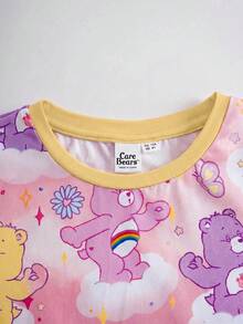 SHEIN X Care Bears 2件組可愛趣味風女童幼兒居家服，圓領短袖上衣與短褲舒適套裝，Carebear聯名女童幼兒居家服 - 淺粉色 - 查看 6