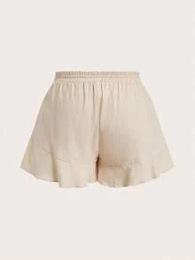 Elaquor Celana Pendek Wanita Ukuran Besar Warna Polos dengan Tali Serut di Pinggang, Kasual, Serbaguna untuk Pemakaian Sehari-hari, 2pcs/Pack - MultiWarna - View 6