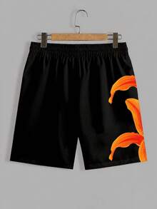 VIVINTIMO Pantalones cortos de playa con cordón y estampado floral para hombre, vacaciones - Naranja - Ver 5