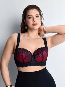 Slumbrini Plus Size Lace Underwire Push-Up Bra - Lift, Support And All-Day Comfort - Hot Pink - View 8