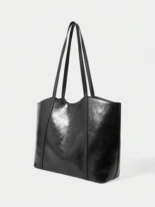 SHECARRY Bolso tote de moda y simple para mujer, bolso de hombro negro exquisito de gran capacidad, adecuado para mujeres, madres, profesoras, uso diario, ir al trabajo, compras, viajes y combinaciones - Negro - Ver 2