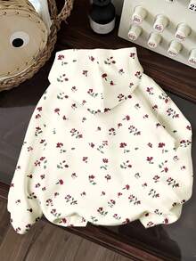 SHEIN EZwear 复古美感可爱樱桃印花少女休闲宽松圆领舒适长袖运动衫，适合秋冬季 - 彩色 - 查看 2