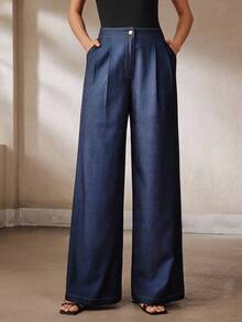 Anewsta Women's New Casual Versatile Professional Commute High Waist Draped Solid Light Pink Long Pants - Blue - View 6