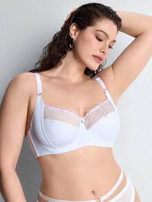 Slumbrini Plus Size Women's White Lace Sexy Bra - With Thin Padding And Lining, Comfortable Push-Up Design - White - View 8