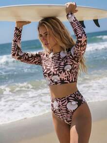 Swim SPRTY 2pcs/Set Ocean Print Fashion Sports Surfing Women's Two Pieces Tank Top Swimsuit - Multicolor - View 5