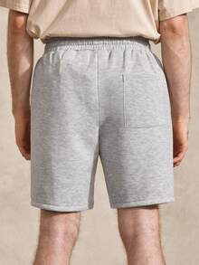 Men's Solid Color Drawstring Waist Pocket Casual Shorts - Grey - View 3