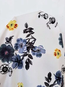 Weeklong Plus Size Women's V-Neck Floral Print Casual Elegant Versatile Daily Wear Blouse Brunch Office Blue And White Summer - Multicolor - View 7