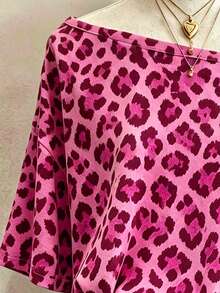 Lalippa Pink Leopard Print Digital Print Fashion Minimalist Women's Round Neck T-Shirt, Gift For Friends - Multicolor - View 4