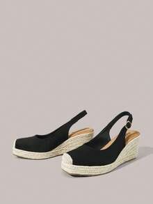 Styleloop Sandal Wedges Platform Wanita Ideal Untuk Liburan & Perjalanan Gaya Boho Pakaian Liburan Perlengkapan Perjalanan - Hitam Klasik - View 2