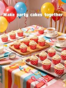 50PCS Red Baking Cups With White Polka Dots Disposable Ruffled Design Heat Resistant Oil Proof Liners For Muffin Cupcake Oven Wedding Cake Display Hotel Dessert Home Baking Afternoon Tea Picnic Party Kitchen Helper - Multicolor - View 6