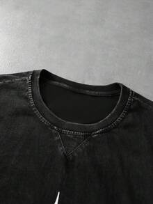 ROMWE MEN Camiseta de manga corta de cuello redondo con remaches y estampado de estrella, de uso casual y versátil para uso diario - Negro - Ver 2