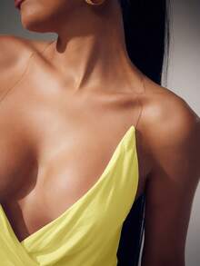 Denimoi Sexy Cowl Neck Surplice Top With Invisible Straps GNO Date Night Tops Sexy Tops Girls Night Out - Light Yellow - View 2