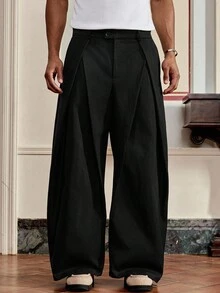 SWAVVY Men's Woven Fashionable Casual Loose Solid Color Pants, Fall - Black - View 3