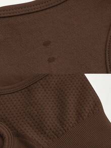 Nuvra Seamless Solid Color Casual Sports Bra Top - Coffee Brown - View 7
