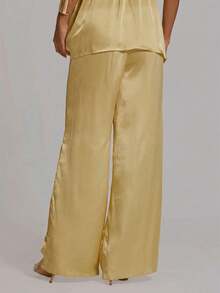 MUSERA Wide Leg Drawstring Linen Look Trousers Only Summer Holiday Vacation Beach Night Party Club Sexy Casual Classy Elegant Gold - Pale Yellow - View 4