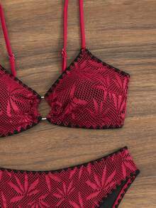 Swim Chiccia Women's Colorblock Spaghetti Strap Backless Tie-Up Textured Fabric Underwire Contrast Trim Bikini, Elegant Summer Beach Casual Vacation Swimwear - Burgundy - View 7