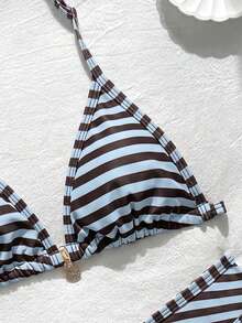 SHEIN Teen Girl Colorful Striped Camisole Bikini Set, Summer Beach Vacation - Multicolor - View 4