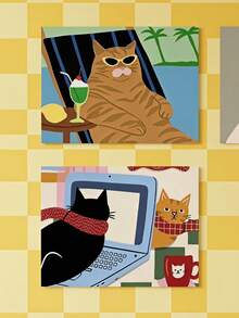 Joivida Fun Cat Print Posters, Frameless Cute Cartoon Cat Wall Decorations, Home Decorations, Party Decorations, Bohemian Wall Decorations, Aesthetic Room Decorations, Office Wall Decorations, Holiday Birthday Gifts - multicolor - View 2