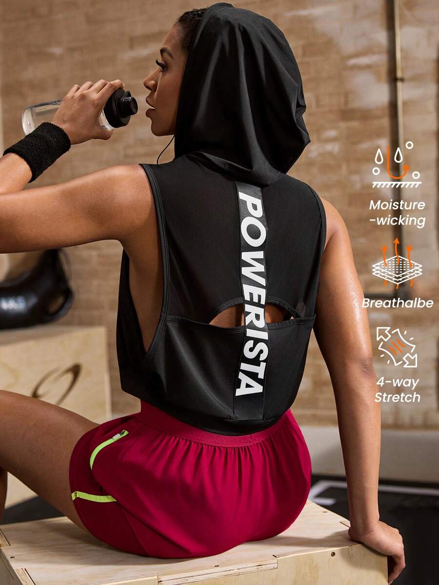 Powerista 女士休闲抽绳连帽卫衣，简约风格