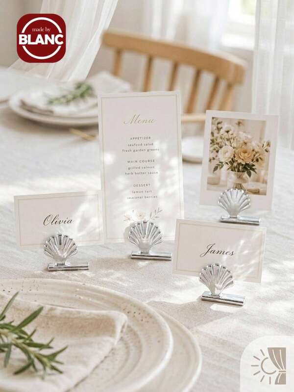 Madebyblanc 1/2/3pcs Silver Shell Card Photo Storage Clip, Metal Scallop Seat Clip, Elegant Wedding And Party Desktop Decoration, Mini Shell Shaped Business Card Holder, Multipurpose Photo And Memo Clip, Perfect For Bridal Showers, Birthday Parties, Banquets, Home Desk Organization, Beach And Sea Themed Events, Party Gifts, And Festival Gifts