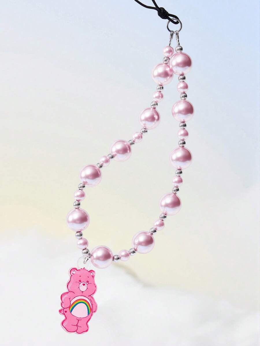 SHEIN X Care Bears 時尚可愛卡通狗壓克力手工串珠手機鍊 手機掛繩 手機吊飾 - 彩色 - 查看 1