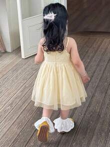 Dazy Kids 嬰兒/幼兒(女童)圓領刺繡卡通可愛無袖中長洋裝 - 杏色 - 查看 2