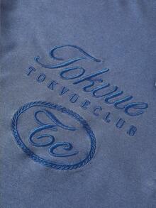 TOKVUE 男士夏季休閒字母刺繡短袖 Polo 衫 - 藍色 - 查看 2