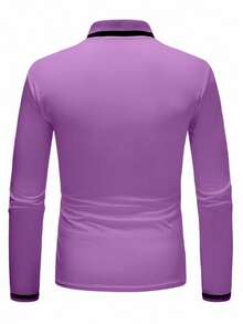 Manfinity Homme Men's Versatile Business Button Half-Placket Pocket Long Sleeve Polo Shirt - Violet Purple - View 2