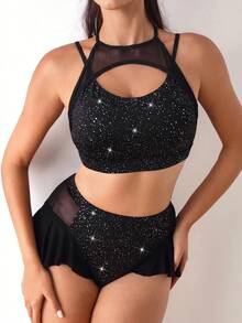SHEIN Cheerettes 女士金属镂空时尚运动文胸 - 黑色 - 查看 7