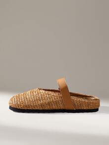 Solecia Women's Slip-On Thick Soled Mule Loafers, Casual Spring/Autumn Shoes For Christmas - Weaving grass brown - View 9