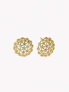 Opalesca Bông tai đinh hình lưới tổ ong mạ vàng 18k đính đá rhinestone thời trang tinh tế - Vàng - Xem 4